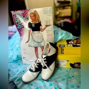 Size 13 Saddle Trotteur shoes (50s era)Costume size 8-10 and shoes
